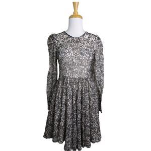 Milly Aria Corded Lace Dress 4 Ballet Blush Black Trim Puff Sleeve Ruched A Line